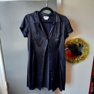 Vintage Black Satin Button up dress